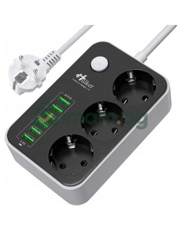 Разклонител с 3 гнезда и 6 USB порта за бързо зареждане